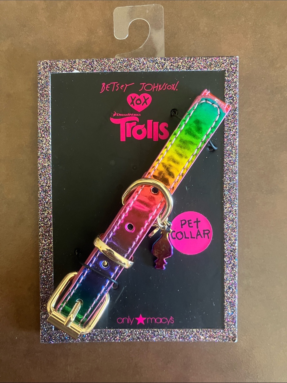 NWT Betsey Johnson Trolls Rainbow Metallic Pet Collar with Gold Hardware XS